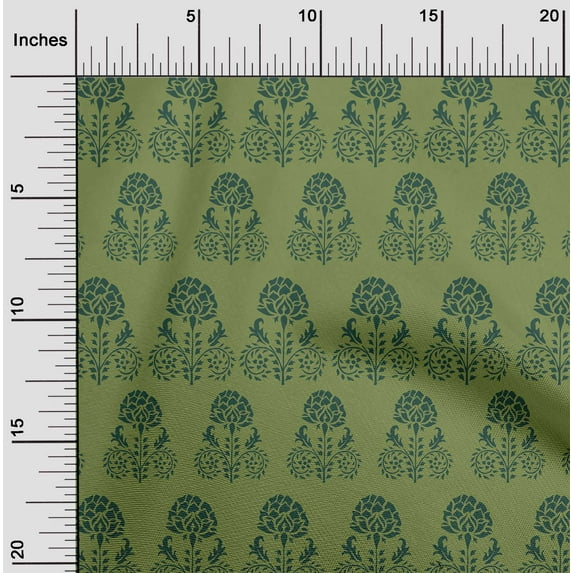 oneOone Cotton Poplin Fabric Leaves & Floral Block Print Sewing Fabric BTY 42 Inch Wide