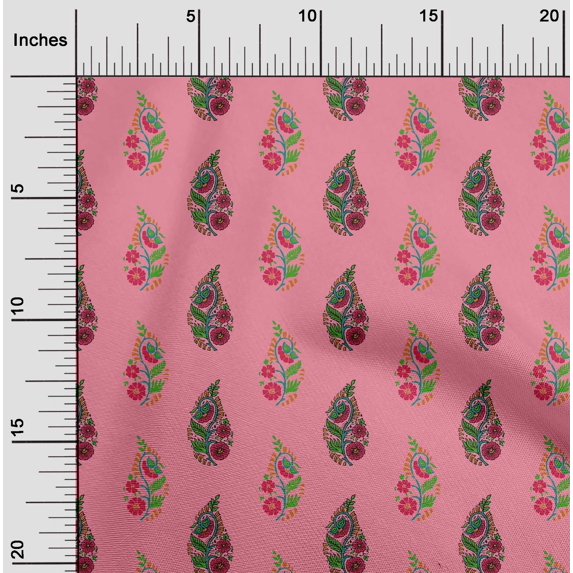 oneOone Cotton Poplin Fabric Leaves & Floral Block Print Sewing Fabric BTY 42 Inch Wide