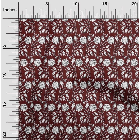 oneOone Cotton Poplin Fabric Leaves & Floral Block Printed Craft Fabric BTY 42 Inch Wide