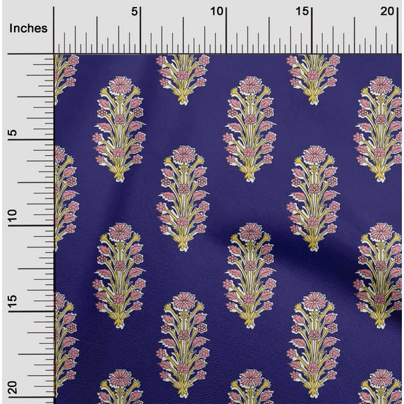 oneOone Cotton Poplin Fabric Leaves & Floral Block Printed Craft Fabric BTY 42 Inch Wide