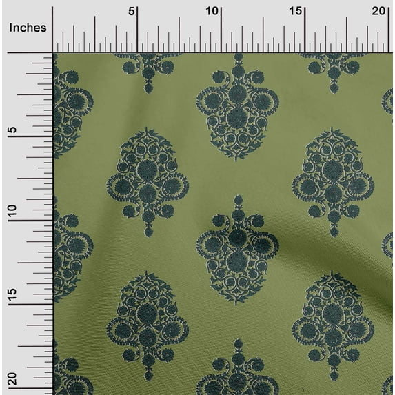 oneOone Cotton Poplin Fabric Leaves & Floral Block Printed Craft Fabric BTY 56 Inch Wide
