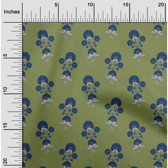 oneOone Cotton Poplin Fabric Leaves & Floral Block Printed Fabric 1 Yard 56 Inch Wide