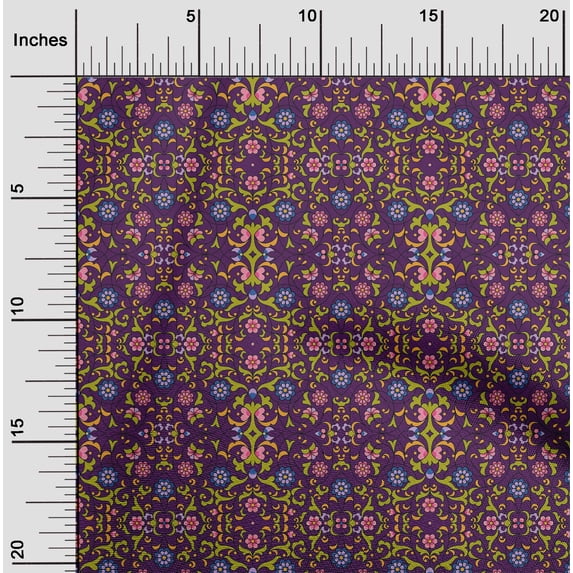 oneOone Cotton Poplin Fabric Leaves & Floral Clip Art Print Fabric BTY 56 Inches Wide