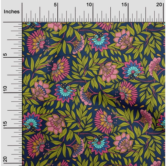 oneOone Cotton Poplin Fabric Leaves & Floral Clip Art Print Fabric BTY 56 Inches Wide
