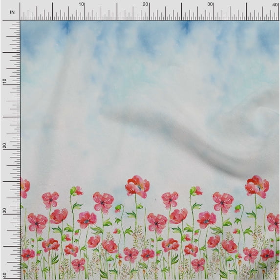oneOone Organic Cotton Poplin Twill Fabric Leaves & Flower Panel Print Fabric BTY 42 Inch Wide