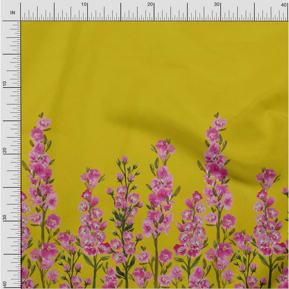 oneOone Cotton Poplin Fabric Leaves & Pink Floral Panel Printed Craft Fabric BTY 42 Inch Wide