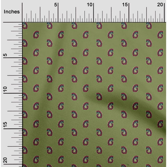 oneOone Cotton Poplin Fabric Paisley Block Print Fabric BTY 42 Inch Wide
