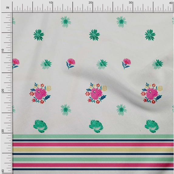 oneOone Cotton Poplin Fabric Stripe & Floral Panel Print Fabric By Yard 56 Inch Wide