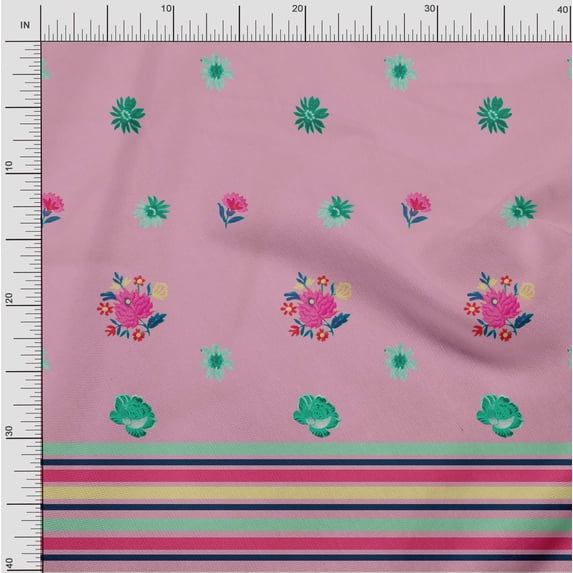 oneOone Cotton Poplin Fabric Stripe & Floral Panel Printed Fabric 1 Yard 42 Inch Wide