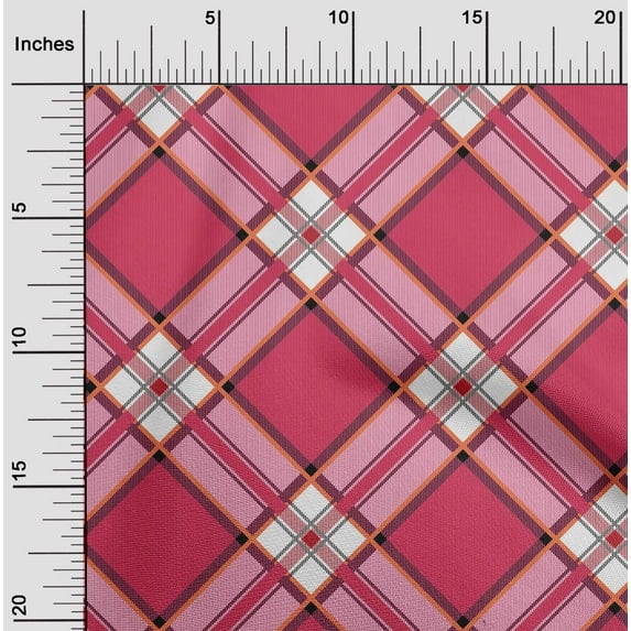 oneOone Cotton Poplin Fabric Tartan Check Print Fabric BTY 42 Inch Wide