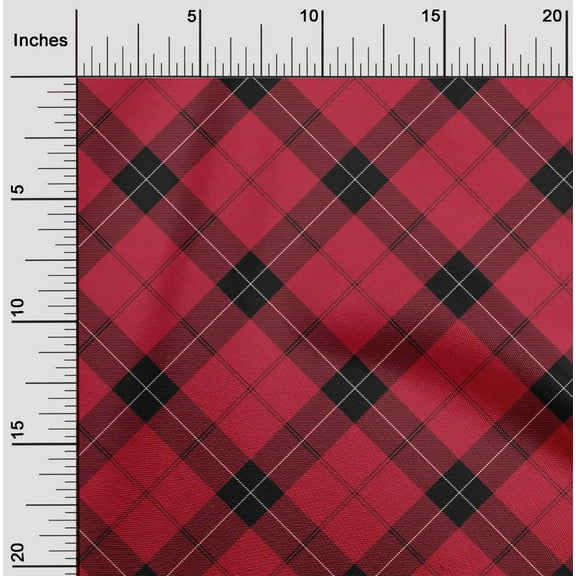 oneOone Cotton Poplin Fabric Tartan Check Print Fabric By The Yard 42 Inch Wide