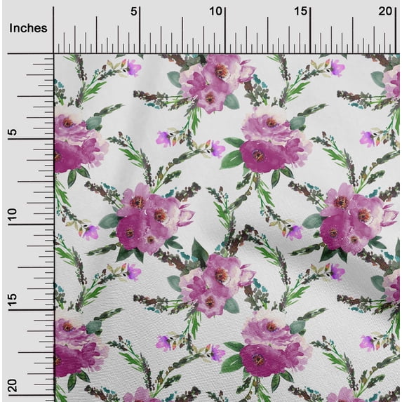 oneOone Cotton Poplin Fabric Watercolor Leaves & Peony Floral Print Sewing Fabric BTY 42 Inch Wide
