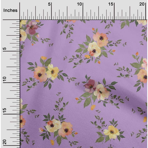oneOone Cotton Poplin Fabric Watercolor Leaves & Peony Floral_Printed Fabric 1 Yard 56 Inch Wide