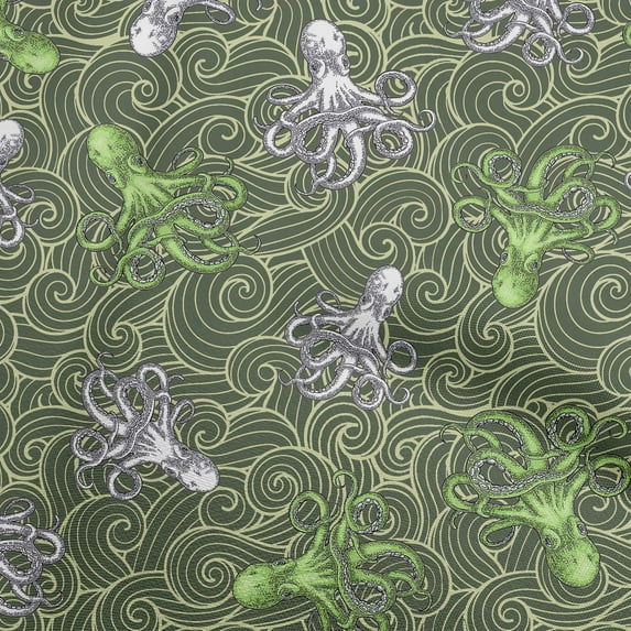 oneOone Cotton Poplin Forest Green Fabric Sea Sewing Material Print Fabric By The Yard 42 Inch Wide