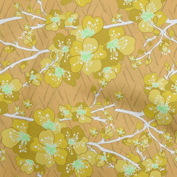 oneOone Cotton Poplin Gamboge Yellow Fabric Asian Chinese Floral Fabric For Sewing Printed Craft Fabric By The Yard 56 Inch Wide