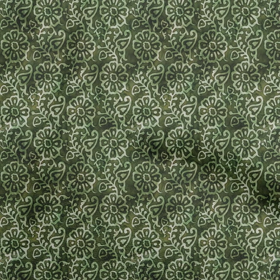 oneOone Cotton Poplin Green Fabric Asian Batik Floral Dress Material Fabric Print Fabric By The Yard 42 Inch Wide