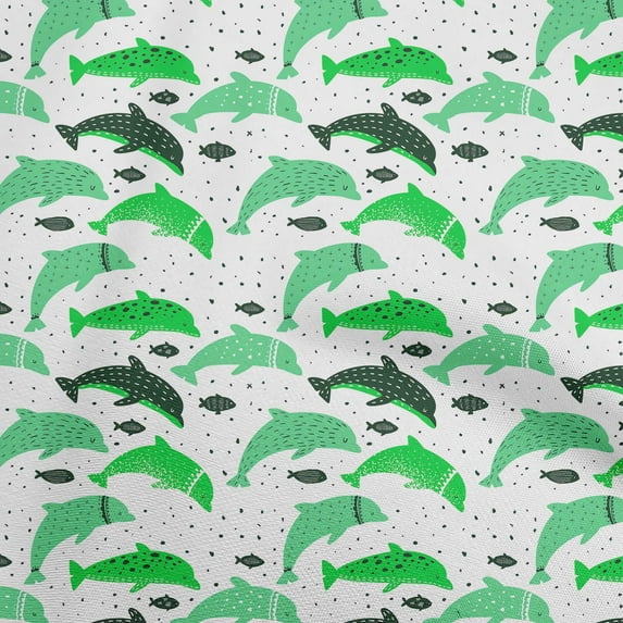 oneOone Cotton Poplin Green Fabric Beach Dolphin Diy Clothing Quilting Fabric Print Fabric By Yard 42 Inch Wide