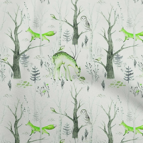 oneOone Cotton Poplin Green Fabric Deer Sewing Material Print Fabric By The Yard 56 Inch Wide