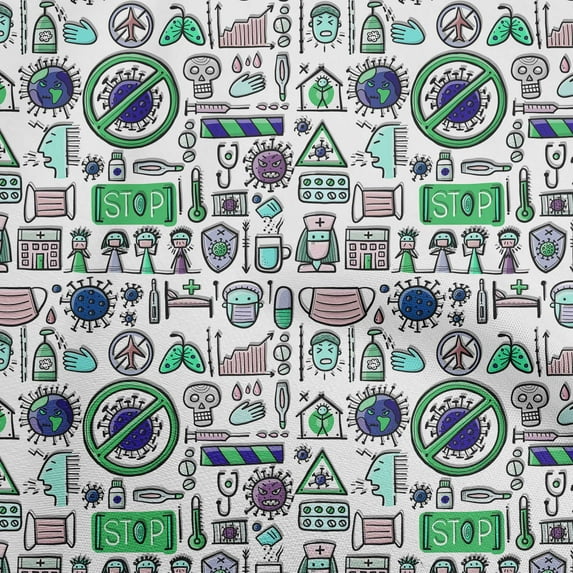 oneOone Cotton Poplin Green Fabric Medical Doodle Quilting Supplies Print Sewing Fabric By The Yard 42 Inch Wide