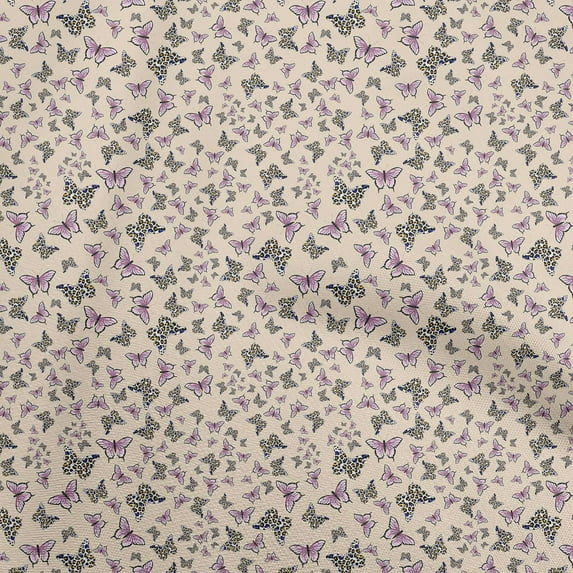 oneOone Cotton Poplin Light Beige Fabric Butterflies Dress Material Fabric Print Fabric By The Yard 42 Inch Wide