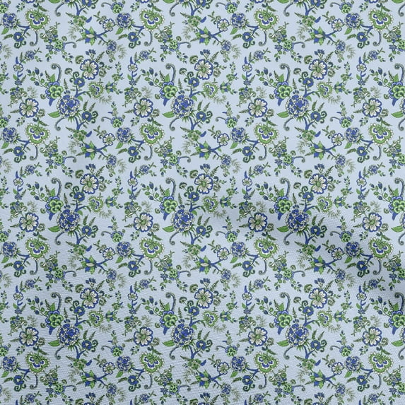 oneOone Cotton Poplin Light Blue Fabric Asian Japanese Floral Dress Material Fabric Print Fabric By The Yard 42 Inch Wide
