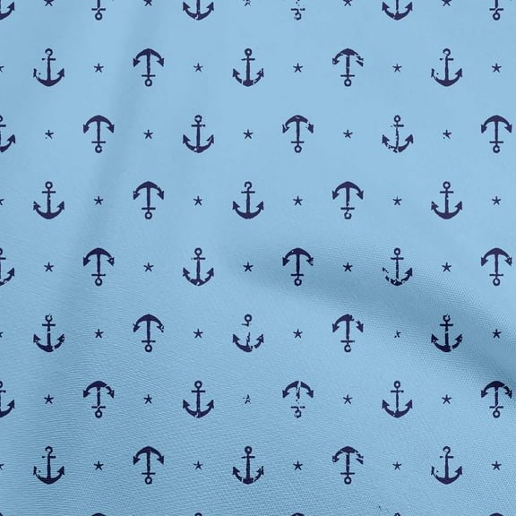 oneOone Cotton Poplin Light Blue Fabric Nautical Sewing Fabric By The Yard Printed Diy Clothing Sewing Supplies 42 Inch Wide