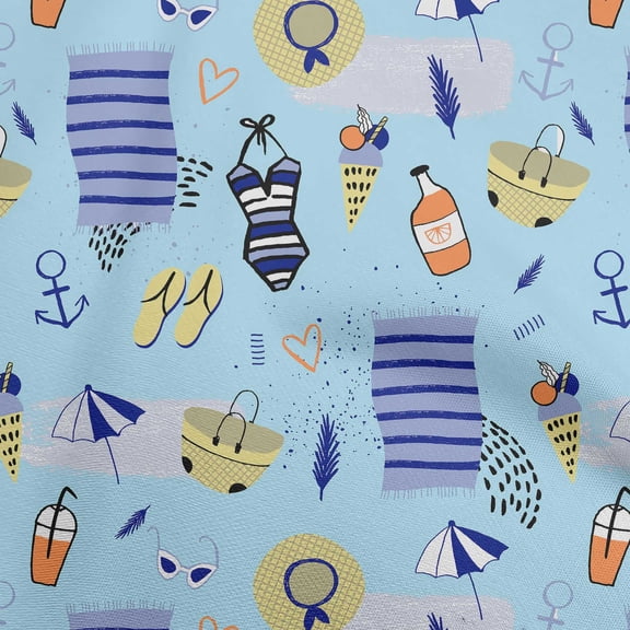 oneOone Cotton Poplin Light Blue Fabric Summer Beach Fabric For Sewing Printed Craft Fabric By The Yard 56 Inch Wide