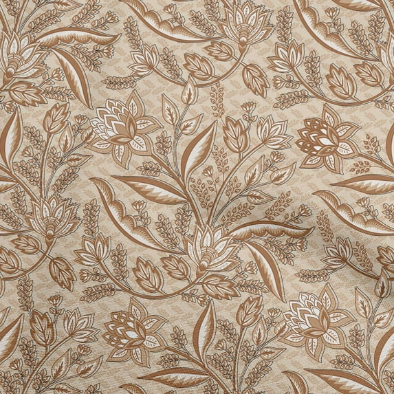 oneOone Cotton Poplin Light Brown Fabric Asian Floral Quilting Supplies Print Sewing Fabric By The Yard 56 Inch Wide