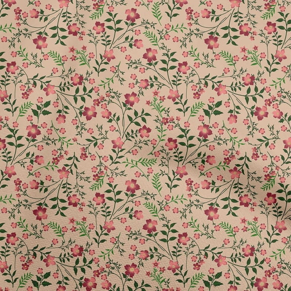 oneOone Cotton Poplin Light Brown Fabric Florals Sewing Material Print Fabric By The Yard 42 Inch Wide