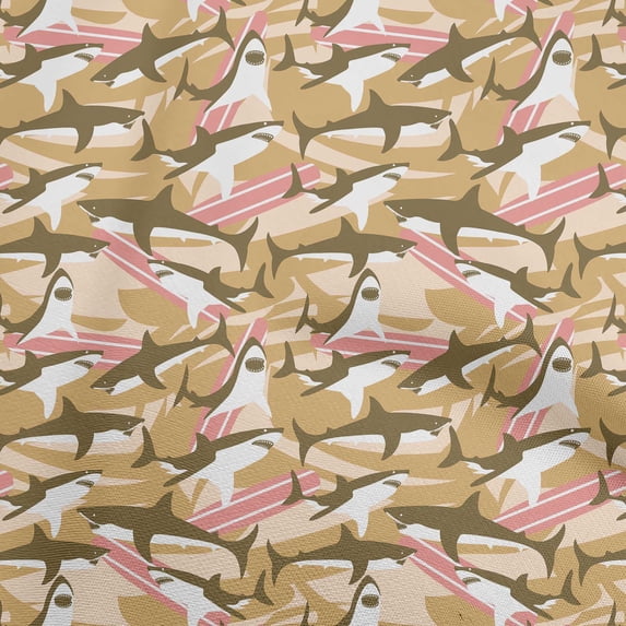 oneOone Cotton Poplin Light Brown Fabric Ocean Shark Craft Projects Decor Fabric Printed By The Yard 56 Inch Wide