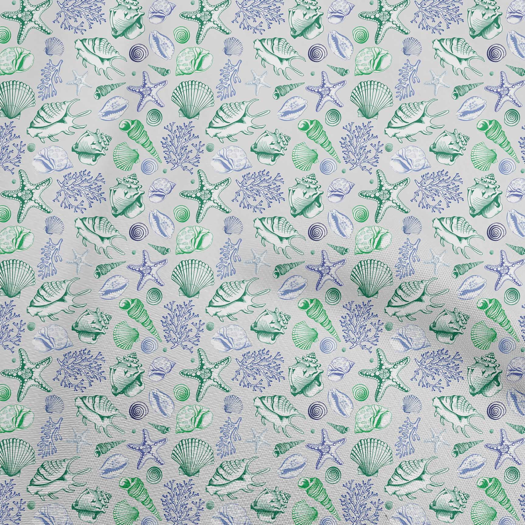 oneOone Cotton Poplin Light Gray Fabric Sea Shells Pattern Sewing ...