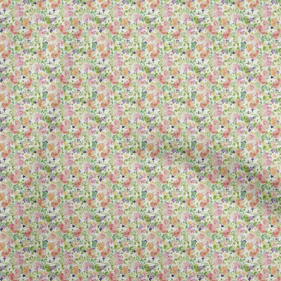 oneOone Cotton Poplin Light Green Fabric Watercolor Floral Sewing Material Print Fabric By The Yard 42 Inch Wide