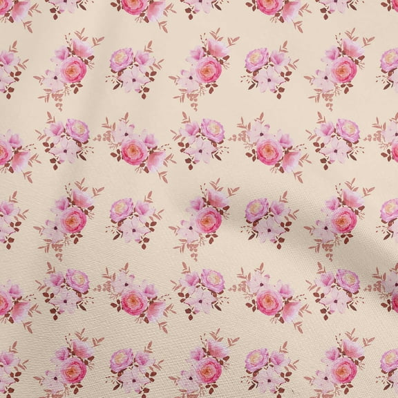oneOone Cotton Poplin Light Peach Fabric Watercolor Floral Sewing Craft Projects Fabric Prints By Yard 42 Inch Wide