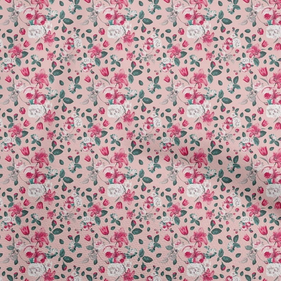 oneOone Cotton Poplin Light Pink Fabric Florals Craft Projects Decor Fabric Printed By The Yard 56 Inch Wide