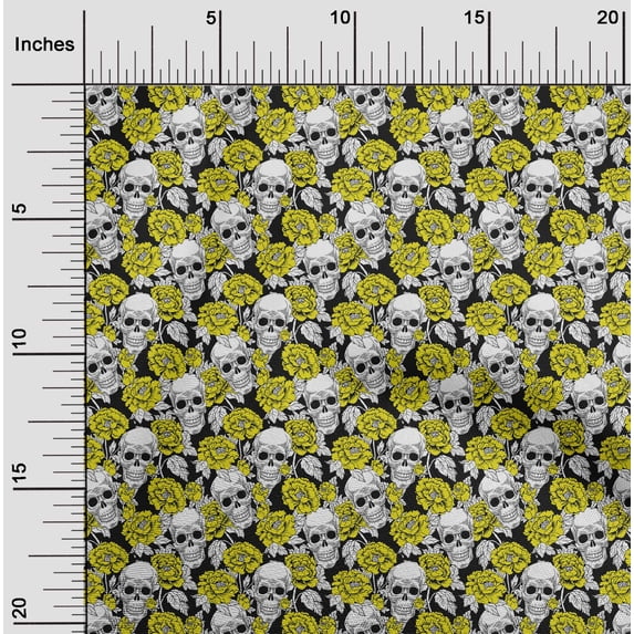 oneOone Cotton Poplin Lime Green Fabric Floral & Skull Quilting Supplies Print Sewing Fabric By The Yard 56 Inch Wide