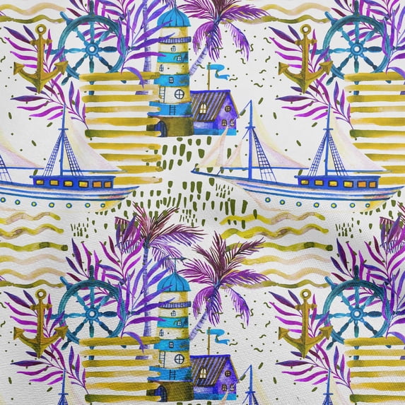oneOone Cotton Poplin Lime Green Fabric Ocean Lighthouse Craft Projects Decor Fabric Printed By The Yard 42 Inch Wide