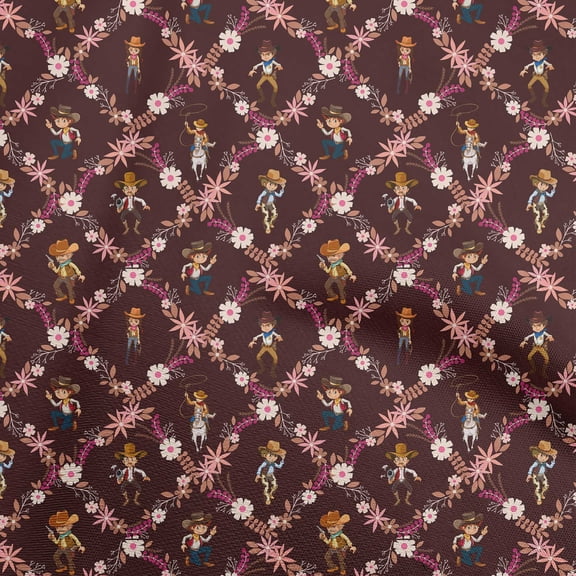 oneOone Cotton Poplin Maroon Fabric Cowboy Craft Projects Decor Fabric Printed By The Yard 56 Inch Wide