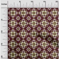 oneOone Cotton Poplin Maroon Fabric Floral & Tiles Moroccan Sewing Craft Projects Fabric Prints By Yard 56 Inch Wide