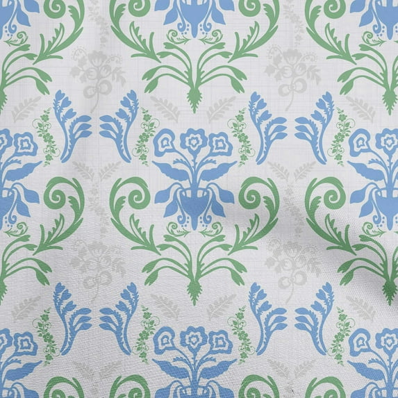 oneOone Cotton Poplin Medium Blue Fabric Asian Block Floral Dress Material Fabric Print Fabric By The Yard 42 Inch Wide