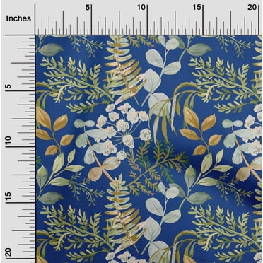 oneOone Cotton Poplin Medium Blue Fabric Leaves Sewing Material Print Fabric By The Yard 42 Inch Wide