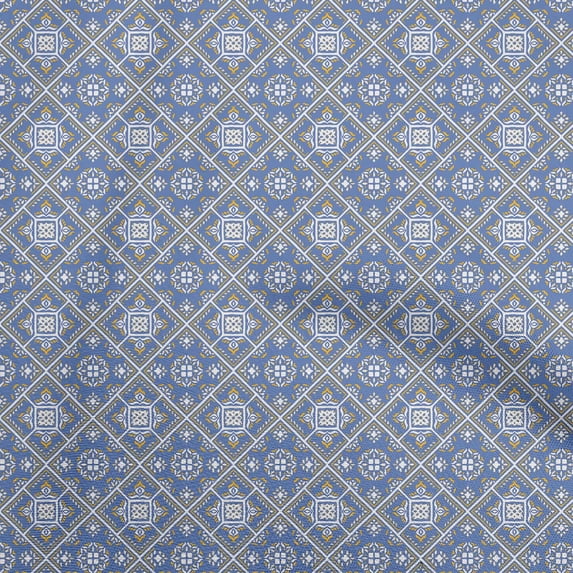 oneOone Cotton Poplin Medium Blue Fabric Mosaic Sewing Craft Projects Fabric Prints By Yard 42 Inch Wide