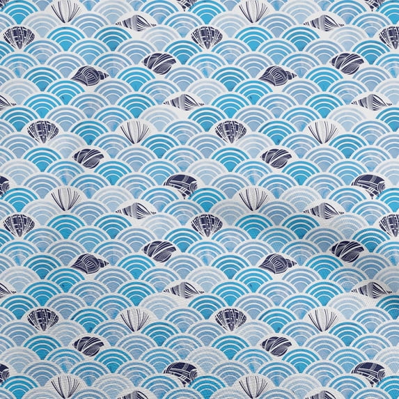 oneOone Cotton Poplin Medium Blue Fabric Sea Shells Ocean Sewing Craft Projects Fabric Prints By Yard 42 Inch Wide