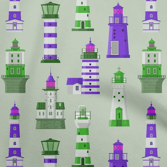 oneOone Cotton Poplin Medium Purple Fabric Sea Lighthouse Sewing Fabric By The Yard Printed Diy Clothing Sewing Supplies 56 Inch Wide