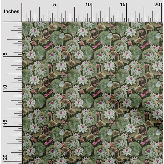 oneOone Cotton Poplin Mint Green Fabric Insect|Leaves & Lotus Floral Quilting Supplies Print Sewing Fabric By The Yard 56 Inch Wide