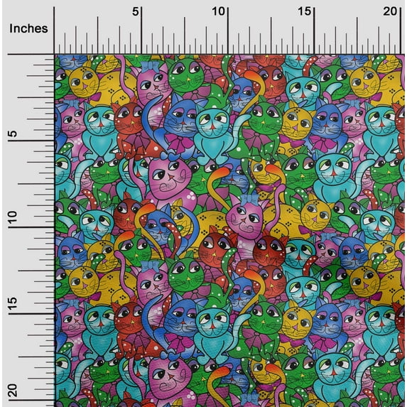 oneOone Cotton Poplin Multicolor Fabric Cat Fabric For Sewing Printed Craft Fabric By The Yard 42 Inch Wide