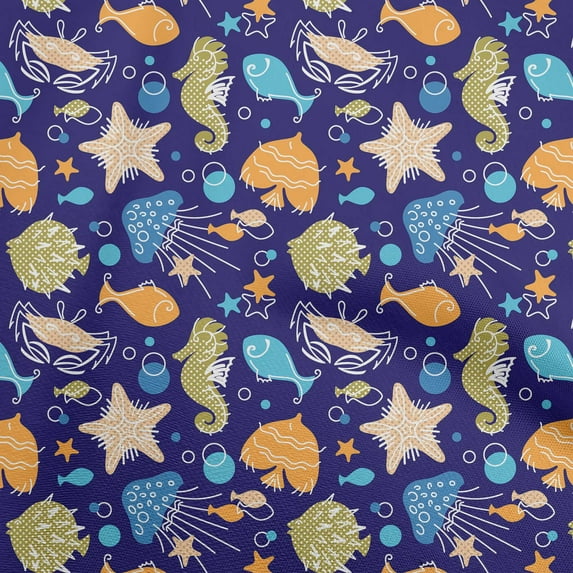 oneOone Cotton Poplin Navy Blue Fabric Beach Diy Clothing Quilting Fabric Print Fabric By Yard 56 Inch Wide
