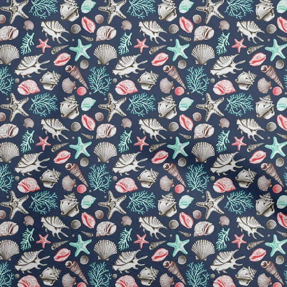 oneOone Cotton Poplin Navy Blue Fabric Sea Shells Pattern Craft Projects Decor Fabric Printed By The Yard 56 Inch Wide