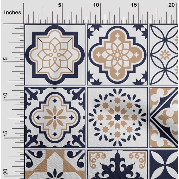 oneOone Cotton Poplin Navy Blue2 Fabric Floral & Tiles Moroccan Sewing Fabric By The Yard Printed Diy Clothing Sewing Supplies 56 Inch Wide