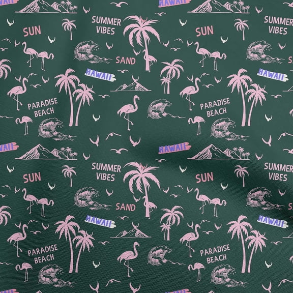 oneOone Cotton Poplin Olive Green Fabric Beach Hawai Sewing Material Print Fabric By The Yard 42 Inch Wide