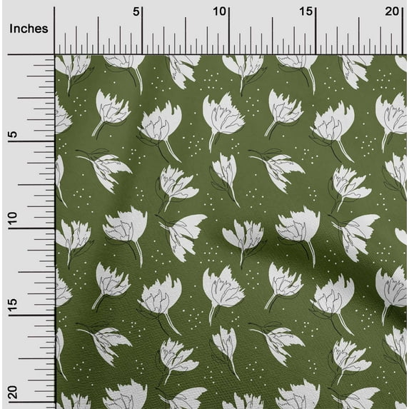 oneOone Cotton Poplin Olive Green Fabric Florals Quilting Supplies Print Sewing Fabric By The Yard 56 Inch Wide